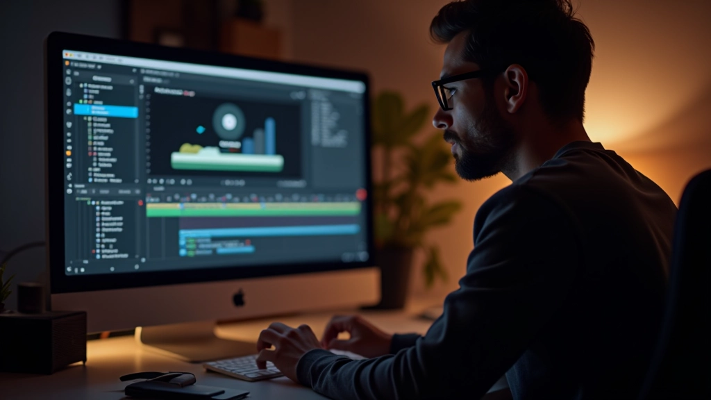 Designer arbeitet konzentriert am Schreibtisch mit Bewegungsdesign-Tools und Skizzen