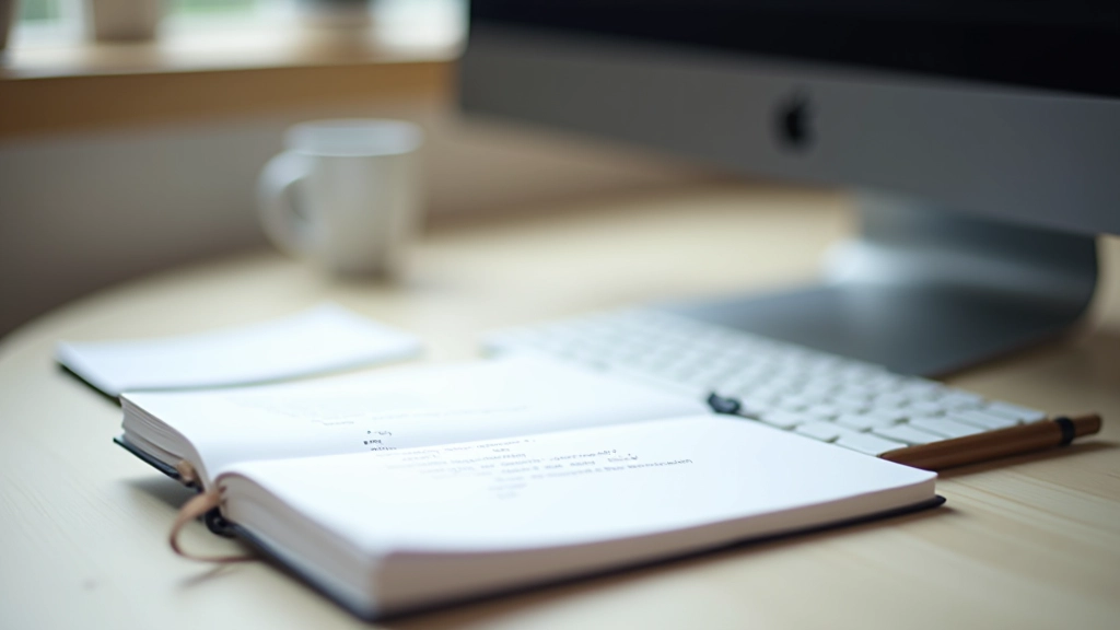 Notebook mit CSS-Code-Snippets und Animation-Notizen auf einem minimalistischen Schreibtisch